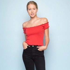 Brandy Melville Red Off Shoulder Top